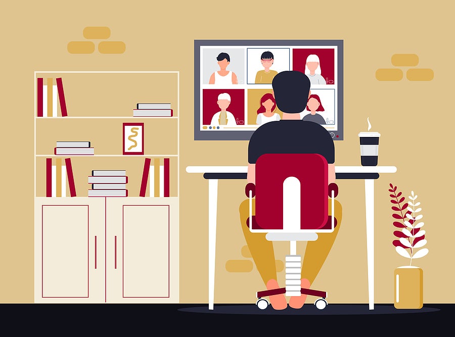 Student at desk with Zoom session