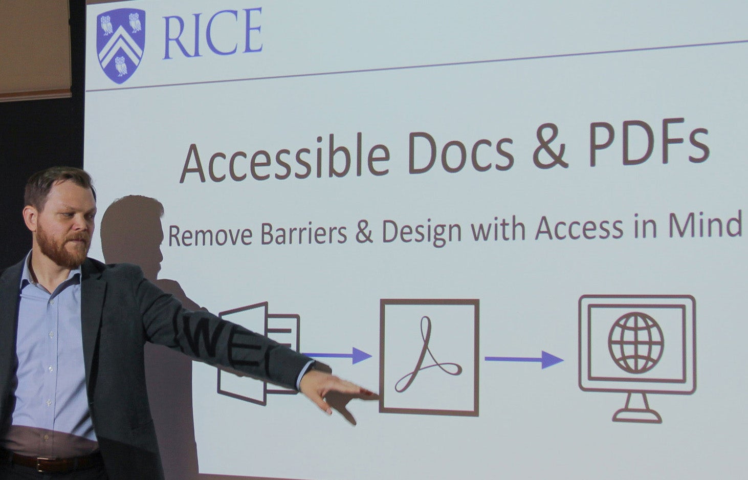 John Williams teaching a workshop about accessible documents and .pdfs