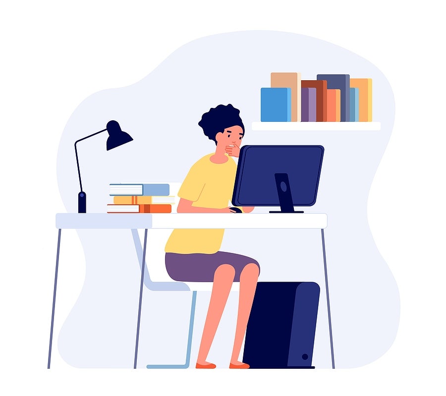 woman using computer