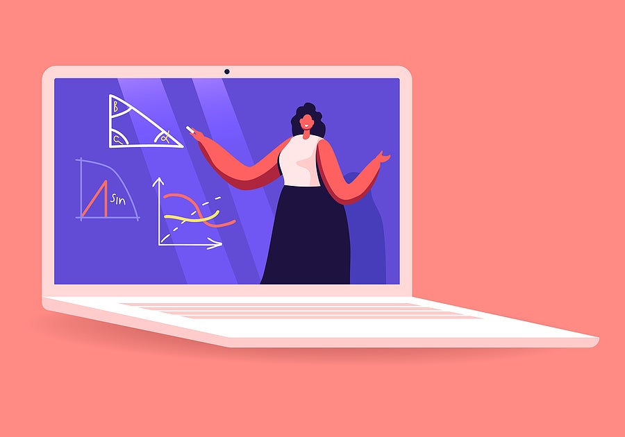 Instructor teaching math on laptop screen