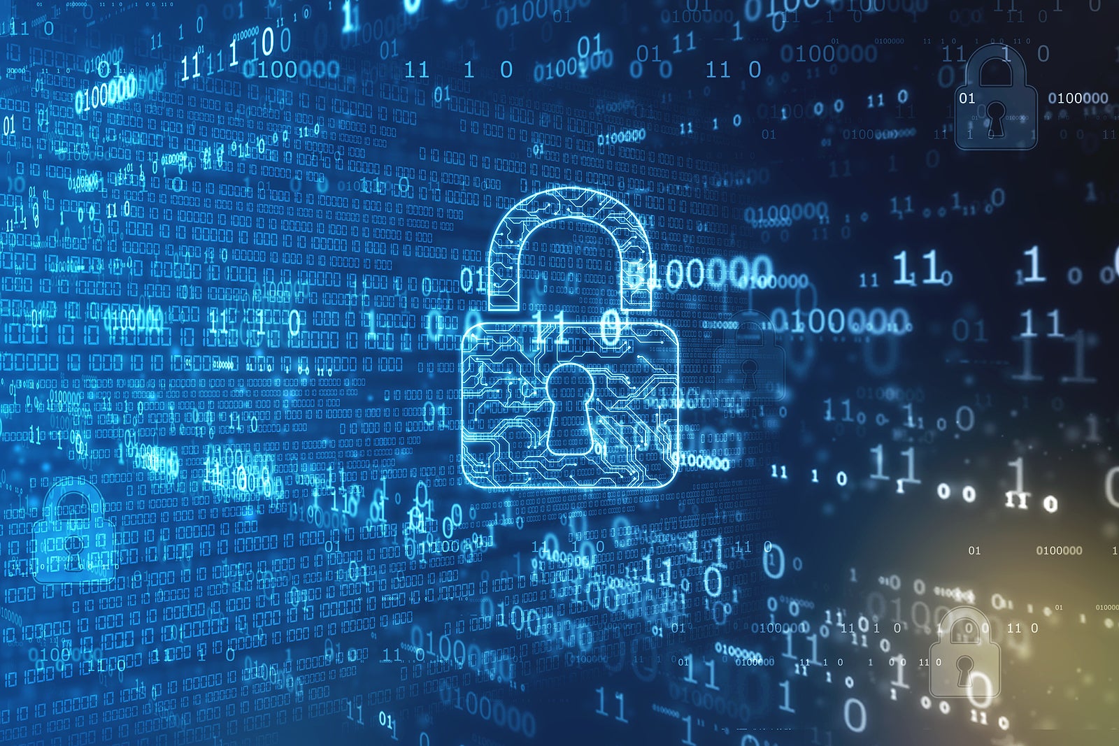 Digital padlock on abstract technology background