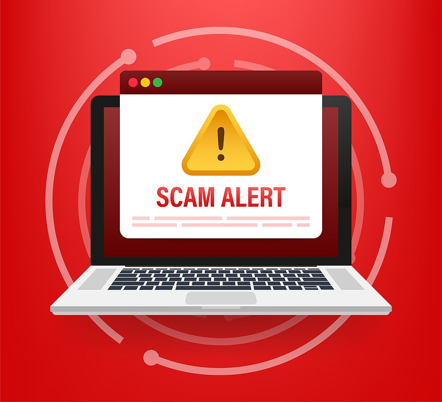 Scam Alert message on laptop
