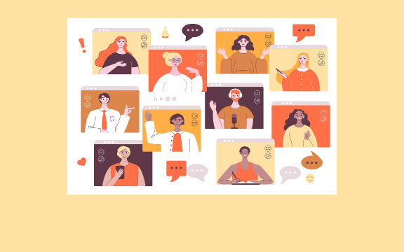 cartoon of people video conferencing