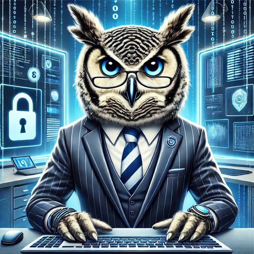 owl dressed as information security officer